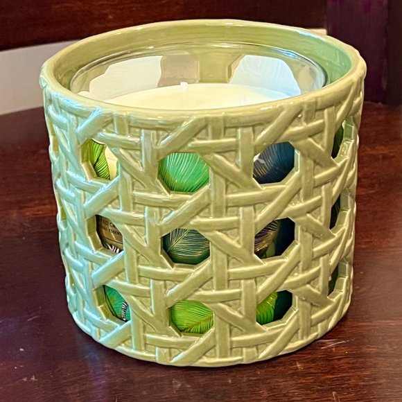 NWOT Green Ceramic Basketweave Candle Sleeve, Holder Sonoma Goods For Life® - Picture 1 of 6